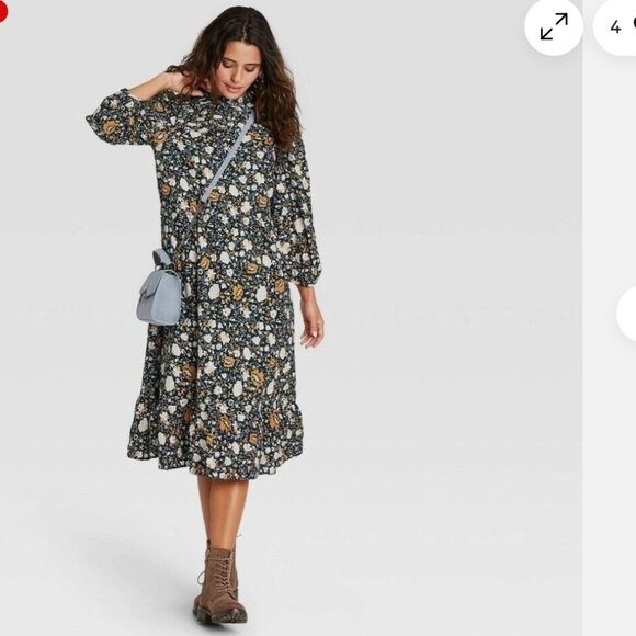 Universal Thread Boho Floral Print Long Sleeve Midi Dress Size XL - Picture 1 of 6